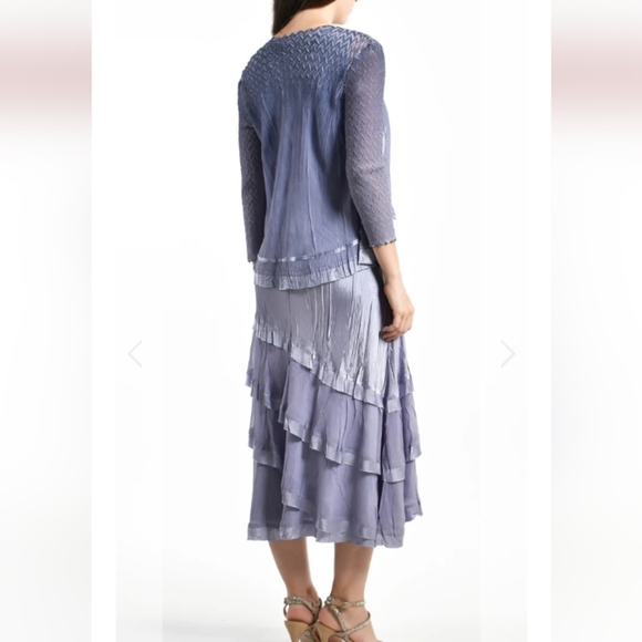 Komarov Tiered Hem Dress and Jacket, Blue To Lavender Ombre, M, 19" PTP, 48" L - Picture 3 of 9